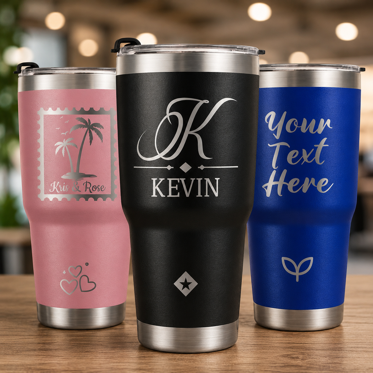 30oz Stainless Steel Tumbler 6 Personalized Tumbler with Engraved Text Name, Custom Double Wall Insulated 30oz Tumbler - Image 1
