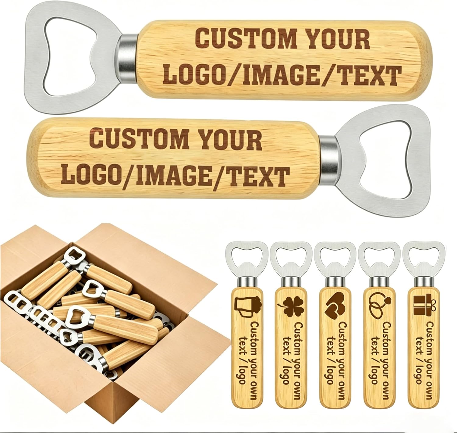 Bottle Openers 3 Custom Wooden Bottle Openers–Personalized Engraved Beer Opener - Image 1