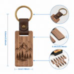 Customized Leather Keychain Blanks, Engraved Wood Key Chain - Image 4